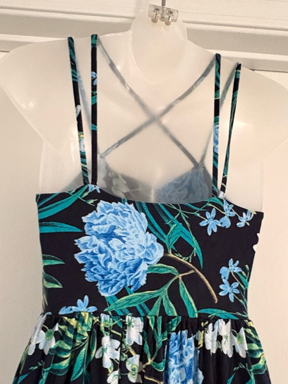 Old Navy Black Floral Mini Dress with Blue & Green Print Size XS - Picture 6 of 8
